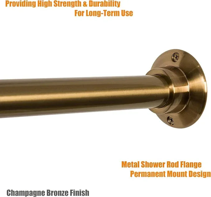 Artiwell 60" Heavy Duty Straight Shower Rod With Shower Rod Flange, Permanent Mount Shower Curtain Rod With Screws Bracket, Never Rust Stainless Steel, Window Curtain and Closet Rod, Champagne Bronze - ModernBath