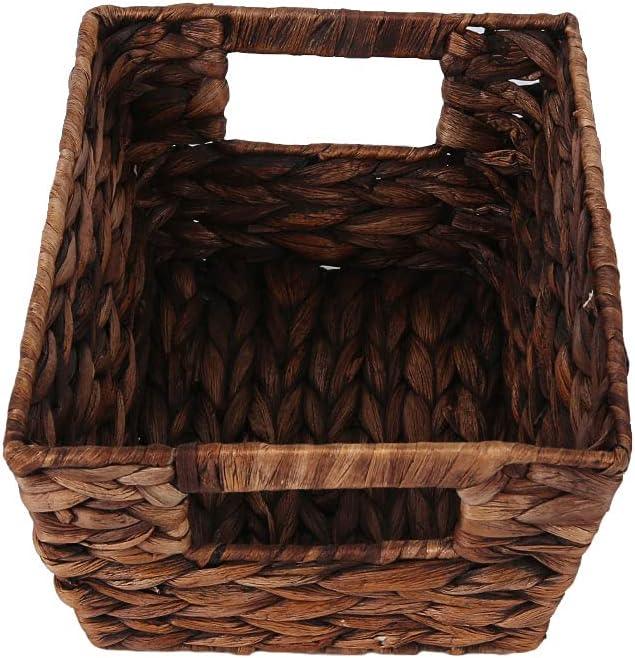 Small Storage Basket, Natural Woven Water Hyacinth Rectangular Organizer Bins with Both-side Handles for Farmhouse, Bathroom, Bedroom. - ModernBath