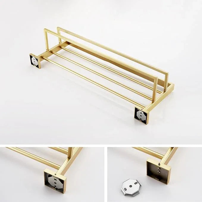 KOKOSIRI Towel Shelf Holder 20'' Bathroom Towel Rack with Two Bath Towel Bars Rails SUS304 Stainless Steel Wall Mount, Brushed Gold B6003BG-L20 - ModernBath