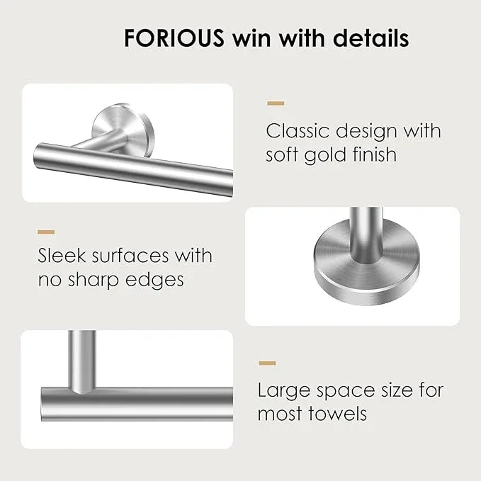 FORIOUS Towel Racks for Bathroom Wall Mounted, Stainless Steel Bathroom Towel Rack 24 Inch, Includes Wall Mounting Hardware (Brushed Nickel, Total Length 26-Inch) - ModernBath