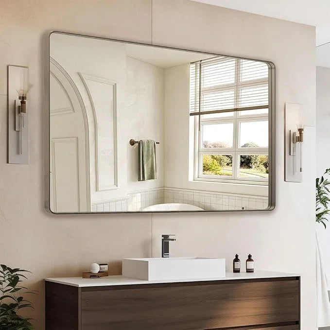 miroro Bronze 55x30 Inch Metal Framed Mirror for Wall, Large Rounded Rectangle Mirror, Anti-Rust, Tempered Glass, Hangs Horizontally or Vertically - ModernBath