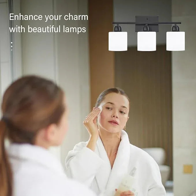 FAISHILAN 3-Light Bathroom Light Fixtures, Black Bathroom Vanity Lights with Milky White Frosted Glass Shades, Black Vanity Light for Bathroom Mirror, Bedroom, Living Room, Vanity Table, E26 Base - ModernBath