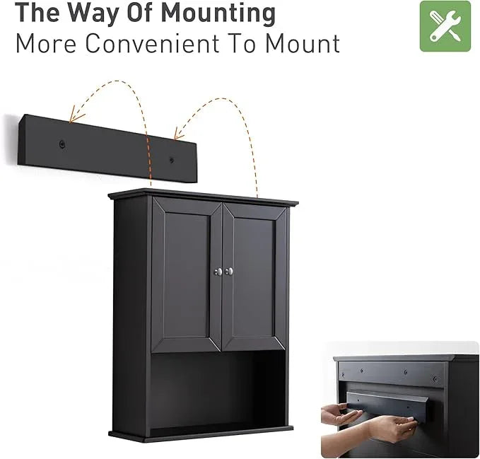 Black Wall Cabinet 24x30 Inch Wooden Over The Toilet Storage Cabinets with 2 Doors, Above Toilet Storage Medicine Cabinets for Bathroom Laundry Room Bedroom Kitchen - ModernBath