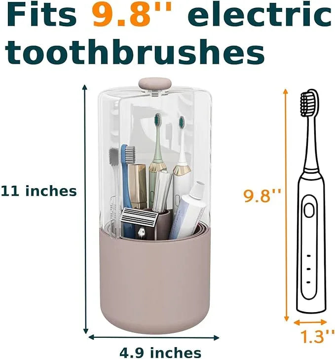 YOOLENS Toothbrush Holder with Cover 360 Rotating 4 Compartments Bathroom Toothpaste Electric Toothbrush Organizer, Pink - ModernBath