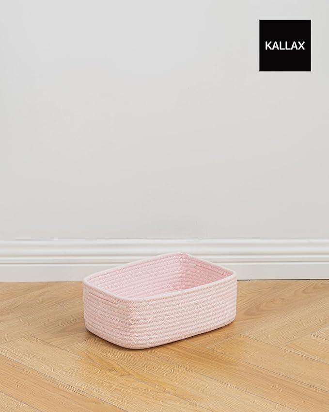 Small Woven Basket, 12 x 8 x 4.5 Inches, Storage Basket for Organizing, Cute Small Rope Shelf Closet Cube Storage Bins Baskets for Shelves, Dog Toy Gift Baskets Empty, 3 Pack Light Pink - ModernBath
