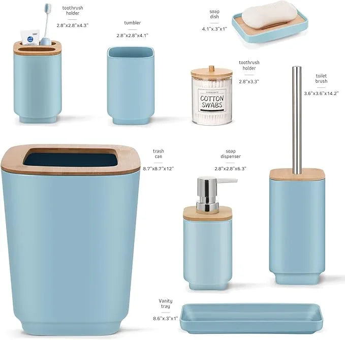 IMAVO Bathroom Accessories Set,Blue Bathroom Set,11 Pieces Bathroom Accessory Set,Trash Can for Bathroom Accessories Décor and Housewarming Gifts - ModernBath