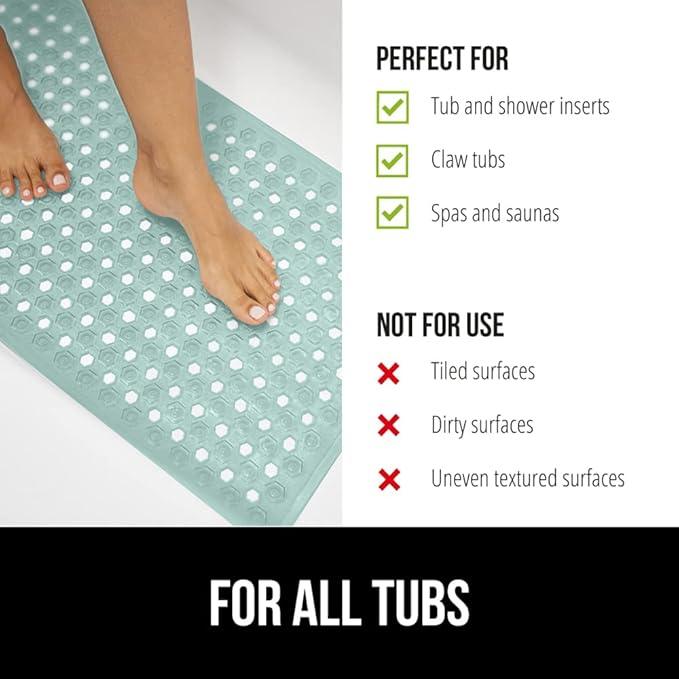 GORILLA GRIP Patented Bath Tub Shower Mat, Machine Washable Bathtub Floor Liner Mats, Suction Cups and Drain Holes to Keep Tubs Clean, Soft on Feet, Bathroom Essentials, 35x16 Inch, Mint Opaque - ModernBath