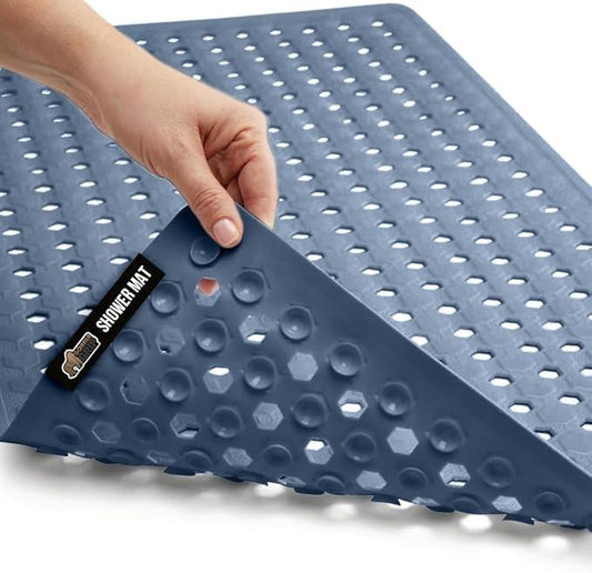 GORILLA GRIP Patented Bath Tub Shower Mat, Machine Washable Bathtub Floor Liner Mats, Suction Cups and Drain Holes to Keep Tubs Clean, Soft on Feet, Bathroom Essentials, 35x16 Inch, Navy Opaque - ModernBath