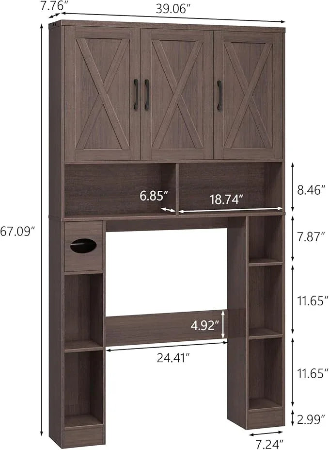 Over The Toilet Storage Cabinet, Farmhouse Toilet Cabinet Rack with 3 Barn Doors, Space Saving Bathroom Organizer with Shelves, Toilet Paper Holder and Towel Rack for Bathroom,Restroom, Espresso - ModernBath