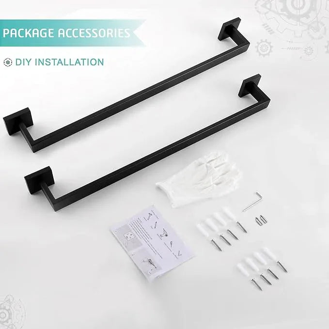 LANC 2 Pack Bath Towel Bars Matte Black 24-Inch Bathroom Towel Rail Square Towel Racks Kitchen Towel Holders Stainless Steel Wall Mount Towel Hanger Towel Rods,A8804-6MB - ModernBath