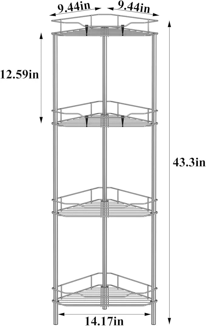 4 Tier Floor Standing Corner Shower Caddy Organizer Shelf with Hooks, Bathroom Shelves Stand Rack, Gray - ModernBath
