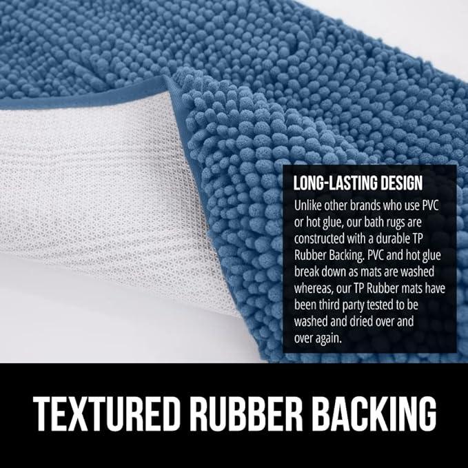 GORILLA GRIP Bathroom Rug Sets, Soft Chenille 2 Piece Area Rugs Set, Toilet Base Mat and 30x20 Carpet, Absorbent Microfiber Washable Mats Dry Quickly, Home Décor and Bath Room Accessories, Blue - ModernBath