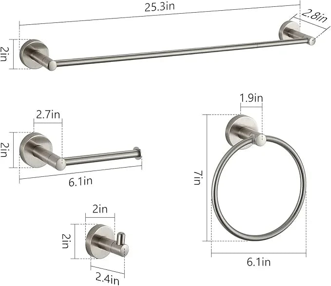 BGL Bathroom Hardware Set Brushed Nickel Bathroom Accessory Set Towel Bar 8 Pieces - ModernBath