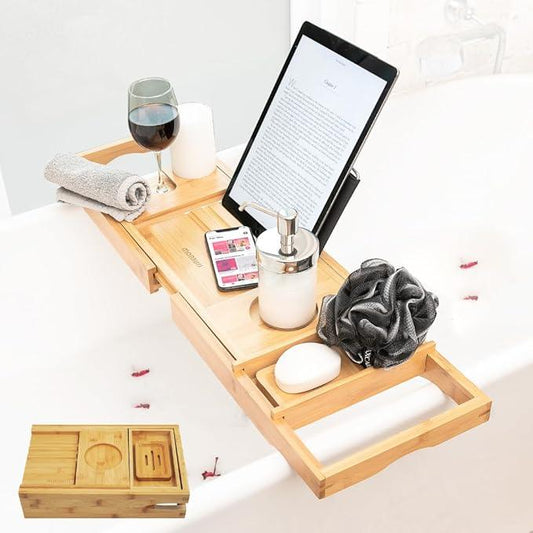 Foldable Bathtub Tray Caddy - Expandable Bath Tray for Tub | Secure, Non-Slip Bathtub Caddy for Tub for Bath Accessories, Self Care Home Spa Gift Set, Relaxing Gifts for Women, New Moms, House Warming - ModernBath