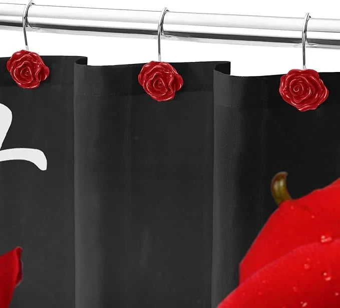 Litabel Rose Flower Shower Curtain Hooks 12PCS, Home Decorative Red Rose Shower Curtain Hooks Metal Rustproof Cute Rose Flower Shower Hooks Rings Bathroom Shower Rods Decoration Accessories - ModernBath