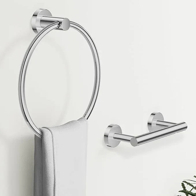 Toilet Paper Holder and Towel Ring Set 2PCS Wall Mount, Polished Chrome Bathroom Hardware Set, Stainless Steel Hand Towel Holder Toilet Paper Roll Holder Set, Bathroom Accessories for Bathroom Kitchen - ModernBath