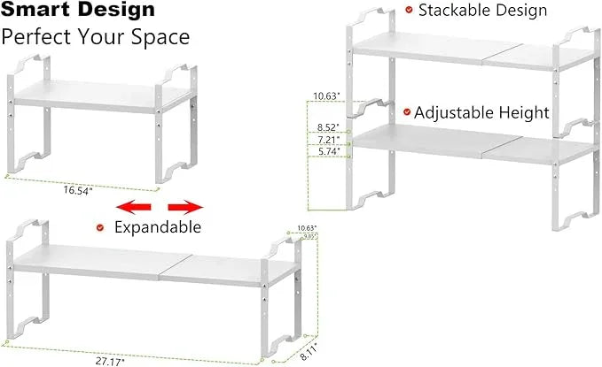 Jojocross Expandable Shelf for Cabinet Organizer Adjustable Stackable Spice Rack at Kitchen and Bathroom More, Counter Countertop Cupboard Organization Pantry Storage(MEDIUM/1PACK/WHITE) - ModernBath
