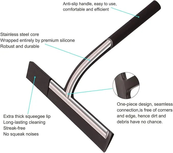 Anlynwooh All -Purpose Silicone Shower Squeegee for Shower Glass Door with Hook, Bathroom Accessories for Window Mirror Tile Car Shower Walls,Household Shower Cleaner Tool (Black, 9 inch(1 Hook) - ModernBath