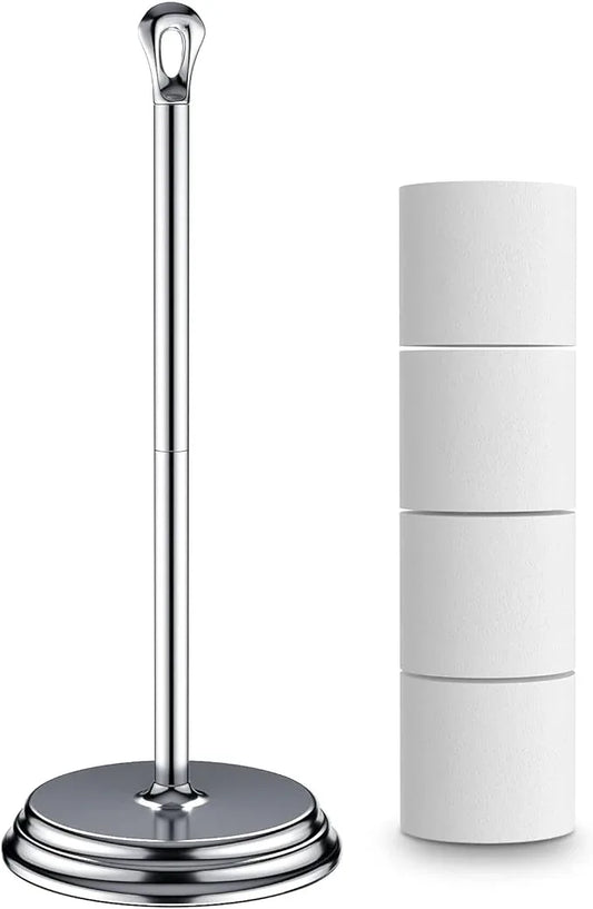 Toilet Paper Holder with Rustproof, Metal Free Standing Toilet Paper Stand Storage for Bathroom, Tissue Paper Roll Holder for Bathroom Accessories (Polished Chrome) - ModernBath