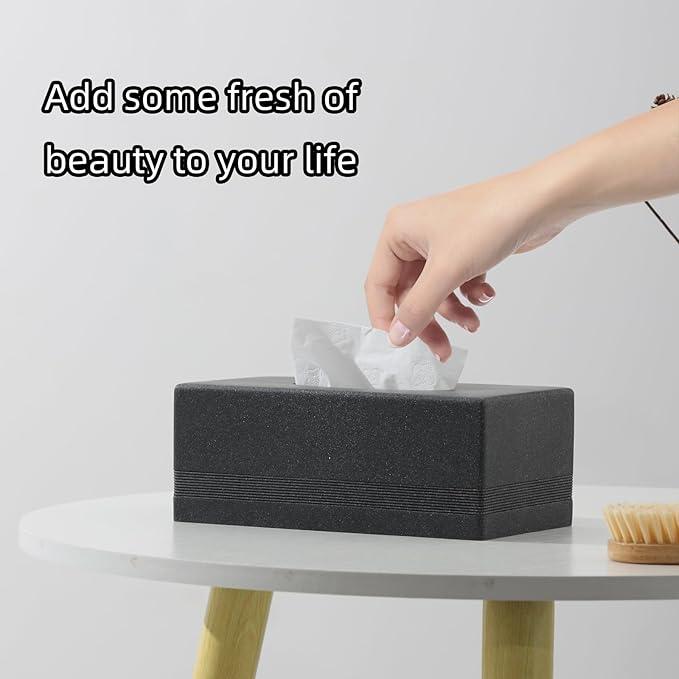 Haocoott Tissue Box Cover Rectangle, Resin Facial Tissues Holder Covers RectangularToilet Paper Holder Case Dispenser Home Decorative for Bathroom Kitchen Bedroom Living Room Office (Black) - ModernBath