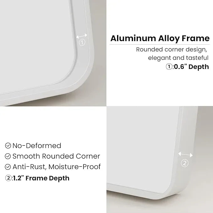 JISOSO White Bathroom Mirror 22x30 Inch, White Metal Framed Bathroom Mirror for Wall, Rounded Rectangle Matte Bathroom Vanity Mirror, Tempered Glass, Anti-Rust, Horizontal/Vertical - ModernBath