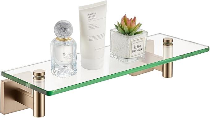 KOKOSIRI Wall Shelves Bathroom Hardware Glass Floating Shelf 12-Inch for Bedroom, Living Room, Kitchen, Hanging Rack Champagne Bronze B1105CPG-L12 - ModernBath