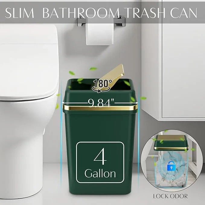 9PCS Bathroom Accessory Set, Dark Green Bathroom Set with Large-Capacity 4 Gallon Trash Can, Bathroom Accessories Set Complete, Toothbrush Holder, Soap Dispenser, Toilet Brush, Bathroom Decor - ModernBath