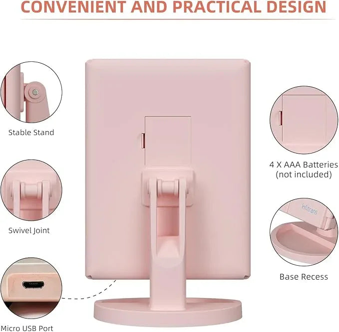 Infitrans Trifold Makeup Mirror Vanity Mirror with Lights,1X 2X 3X Magnification,Touch Control,Adjustable Rotation,Dual Power Supply,Portable Travel Cosmetic Mirror,Birthday Gifts for Women,Teengirls - ModernBath