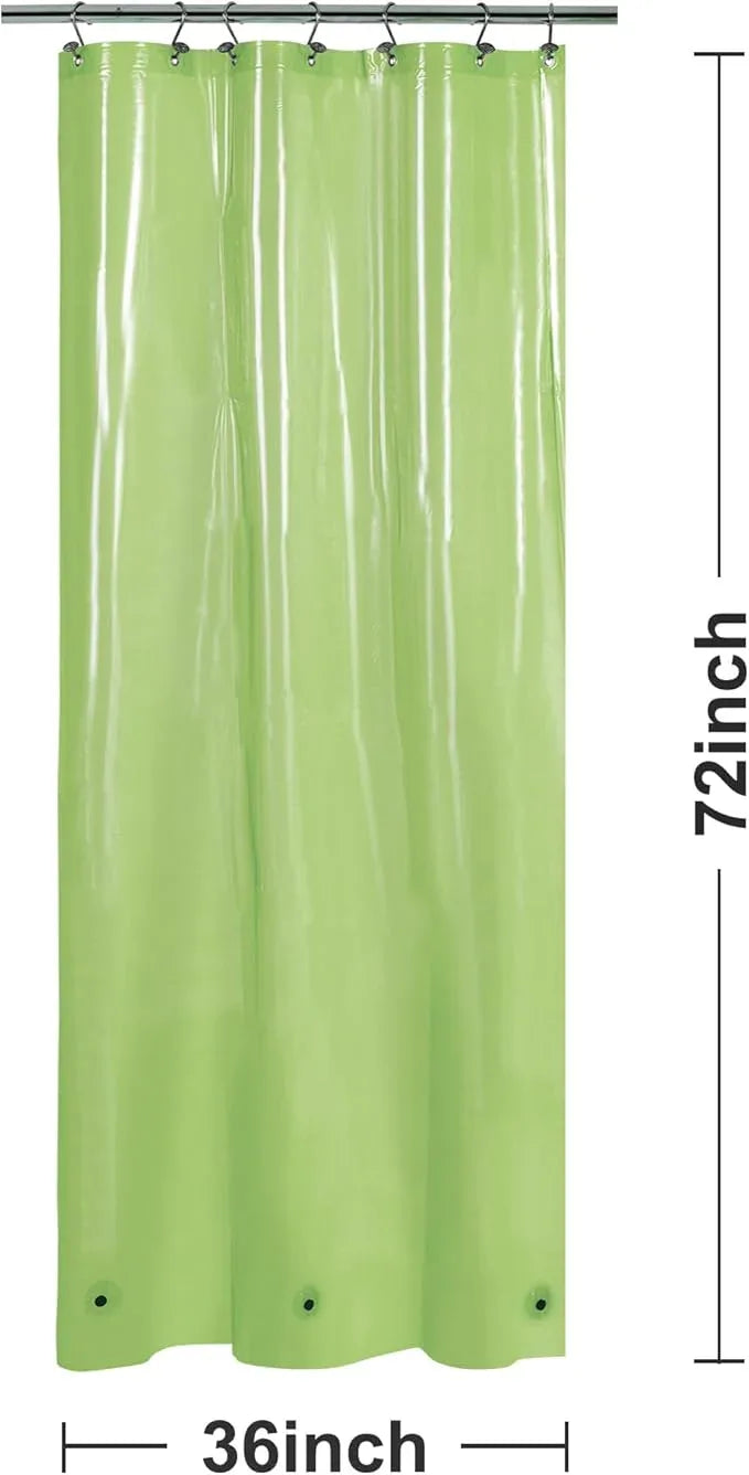 Barossa Design Clear Green Stall Shower Curtain Liner 36" W x 72" H - Waterproof PEVA Plastic Lightweight Shower Liner for Small Bathroom, 3 Magnets & Metal Grommets - Clear Green - ModernBath