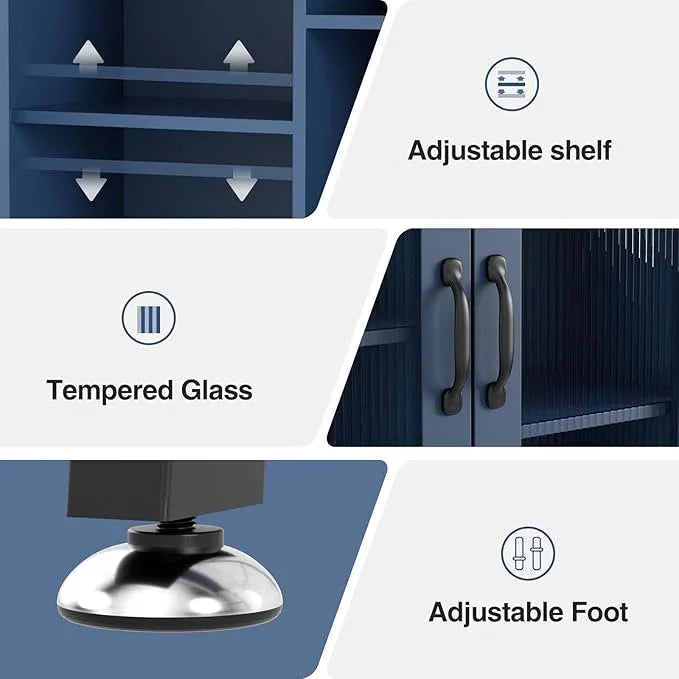 Over The Toilet Storage Cabinet with Tempered Glass Doors and Adjustable Shelf, Bathroom Organizer with Metal Stand Space Saver Over Toilet , Modern Toilet Rack for Bathroom, Restroom, Laundry, Blue - ModernBath