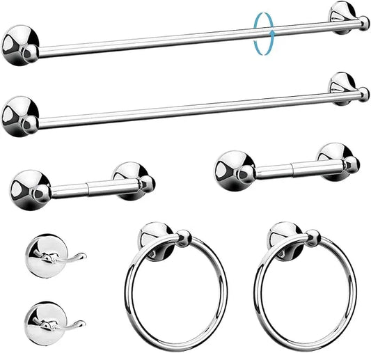 8-Pieces 24" Bathroom Hardware Set, Bathroom Accessory Set, Includes 24" Adjustable Bath Towel Bar, Towel Rings Wall Mounted, Toilet Paper Holder, Robe Towel Hooks (Polished Chrome) - ModernBath