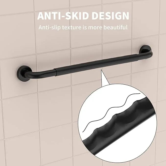 32 Inch Shower Grab Bar w/Anti Slip Rubber Grip, Munzong Black Stainless Steel Bathroom Grab Bar, Bathroom Balance Bar,Safety Handrail Support,Handicap Injury Elderly Senior Assist Bath Handle - ModernBath