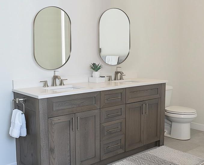 ANDY STAR Brushed Nickel Oval Bathroom Mirror, 30x40 Oval Nickle Mirror Pill Shaped in Premium Stainless Steel Metal Frame 1”Deep Wall Mounted Horizontal/Vertical - ModernBath