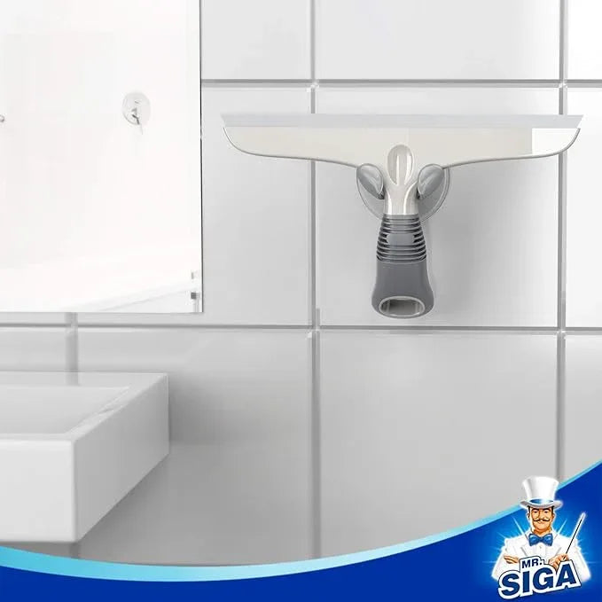 MR.SIGA Multi-Purpose Silicon Squeegee for Window, Glass, Shower Door, Car Windshield, Heavy Duty Window Scrubber, Includes Suction Hook, 10 inch, White & Gray, 1 Pack - ModernBath