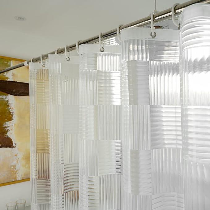 EurCross 72 x 84 inch Extra Long Clear Shower Curtain Liner with Geometric 3D Pattern, Heavy Duty EVA Plastic Waterpoof Curtains Liner for Bathroom,3 Bottom Magnets - ModernBath