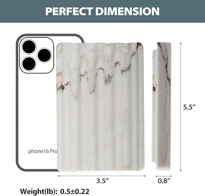 2PCS Koville Italian Natural Marble Soap Dish for Shower, Multi-Color Stone Soap Tray for Bathroom, Bar Soap Holder for Sink, Stripe Grooves Soap Saver Sponge Holder (White/Brown Random) - ModernBath