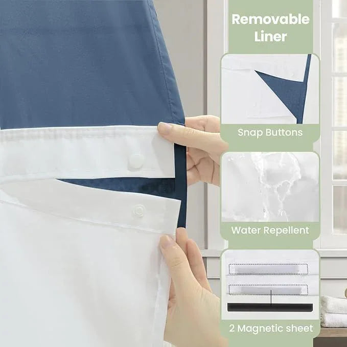 Inhousolu No Hook Shower Curtain with Snap in Fabric Liner Set Waffle Weave 230GSM Weighted Hem, Waterproof & Washable Bathroom Curtain Spa Luxury with Mesh Top Window 72" W x 72" L Moonlight Blue - ModernBath