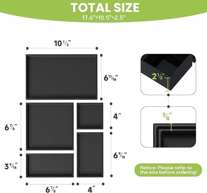 Bamboo Drawer Organizer Set, 5 PCS Multi-use Varied Sizes Junk Drawer Organizer Kitchen Storage Box for Office, Home, Bedroom, Bathroom, Black - ModernBath