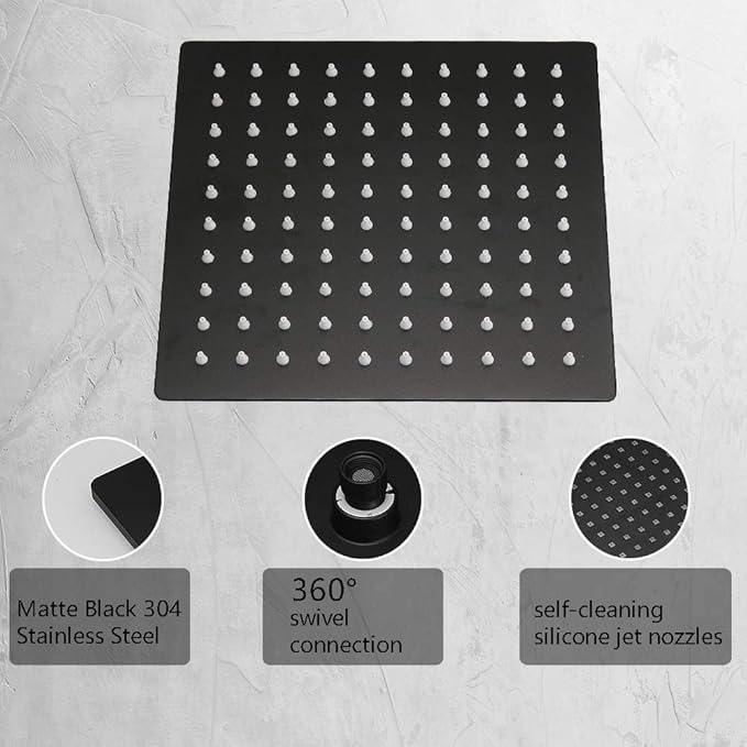 JingGang Matte Black Shower Faucet Rain Shower Head Shower Faucets Sets Complete Bathroom Rainfall Shower System, Single Function Shower Trim Kit with Rough-in Valve - ModernBath