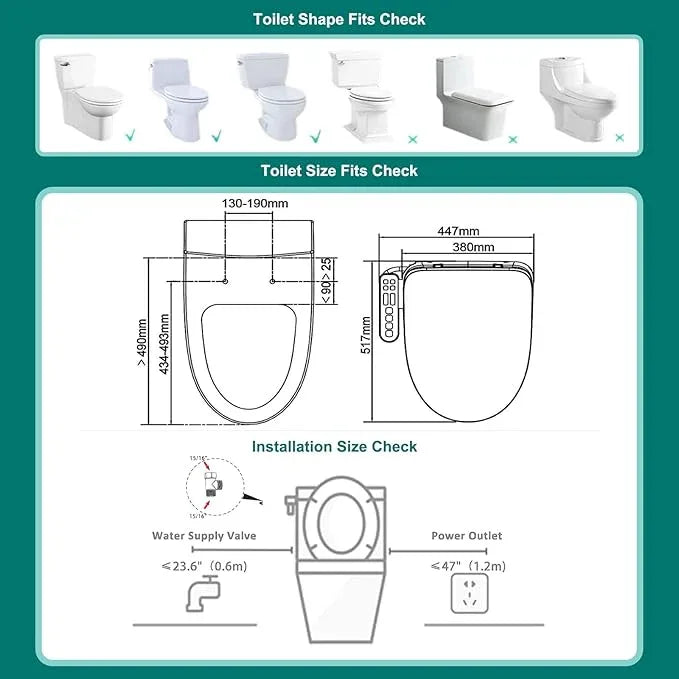 Aquatiz Elongated Smart Toilet Seat, Electronic Heated Toilet Seat, Self-Cleaning Nozzle, Temperature Controlled Wash, Air Dryer, Deodorizer, LED Light, Multi-mode Wash, (Panel Control) - ModernBath