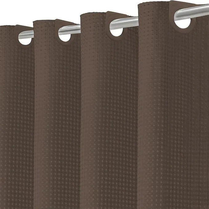 Inhousolu No Hook Waffle Weave Shower Curtain with Removable Snap in Fabric Liner Set for Bathroom, 230 GSM Heavy Duty Weighted Hem, Water Repellent Washable Bath Curtains, 72 x 72 Inch, Brown - ModernBath