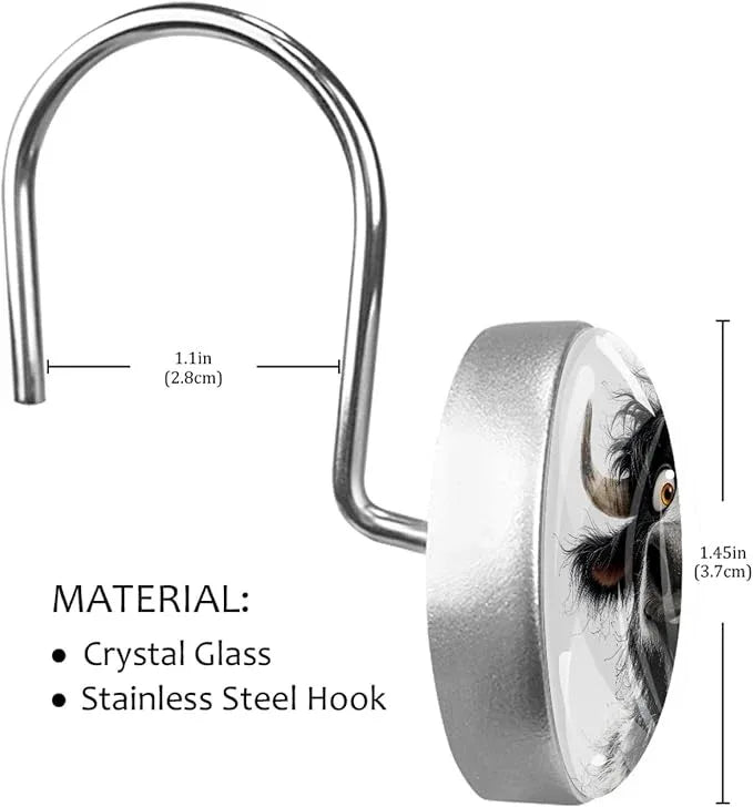 Laughing Highland Cow Rust Proof Shower Curtain Hooks 12Pcs for Bathroom Shower Rod, Decorative Shower Hooks Shower Curtain Hanger Rings Roller, Glass, Resin, Stainless Steel - ModernBath