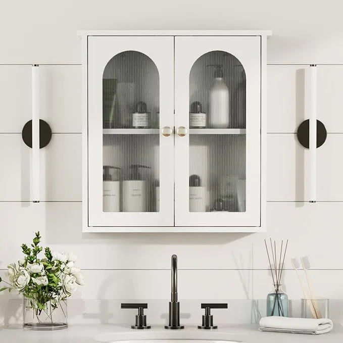 White Bathroom Wall Cabinet,Bathroom Cabinet Wall Mounted with Arched,White Medicine Cabinet Over Toilet,Surface Mount Medicine Cabinet for Laundry Room,Kitchen,Storage Cabinet 22x23 - ModernBath