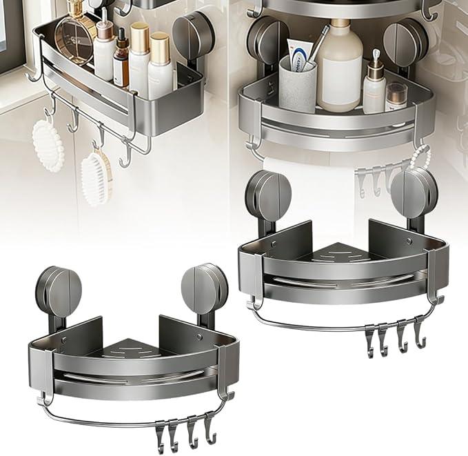 Suction Cup Shower Caddy, Shower Suction Shelf, Assembles without tools, Corner Shower Caddy for Shower Gel Shampoo Storage, Rustproof Stainless shower Organizer Corner for Bathroom (2PCS) - ModernBath
