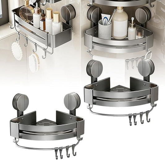 Suction Cup Shower Caddy, Shower Suction Shelf, Assembles without tools, Corner Shower Caddy for Shower Gel Shampoo Storage, Rustproof Stainless shower Organizer Corner for Bathroom (2PCS) - ModernBath