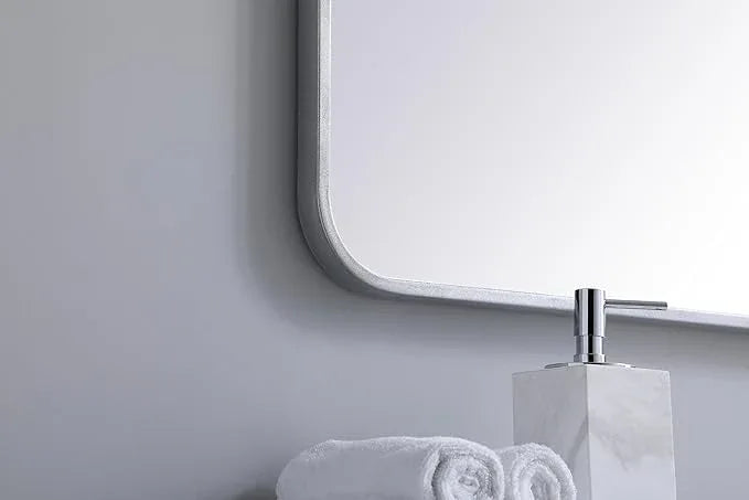 ARS Concepts Aura, Soft Corner Metal Rectangular Mirror 24X36 Inch in, Modern, Silver - ModernBath