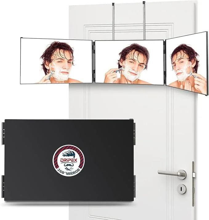 Dripex 3 Way Mirror for Men or Women, 360° Trifold Self Haircut Mirror with Height Adjustable Hooks, for Makeup, Styling, Shaving, Braiding, Dye Hair (Black Without Led) - ModernBath