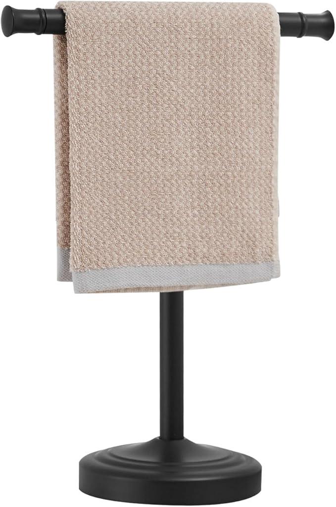 RUMOSE 13 Inch Matte Black Towel Stand Hand Towel Holder Bathroom Kitchen Vanity Countertop T-Shape Towel Rack Free Standing Stainless Steel Towel Bar Towel Ring - ModernBath