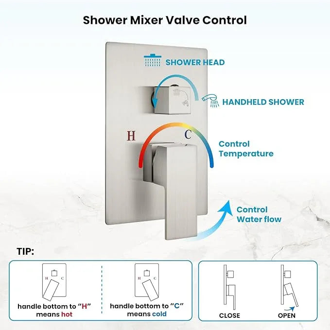 gotonovo Rainfall Bathroom Shower System Rain Shower Head and Handle Set Wall Mounted Shower Complete Combo Solid Brass Pressure Balancing Shower Mixer Valve 8 Inch Brushed Nickel - ModernBath