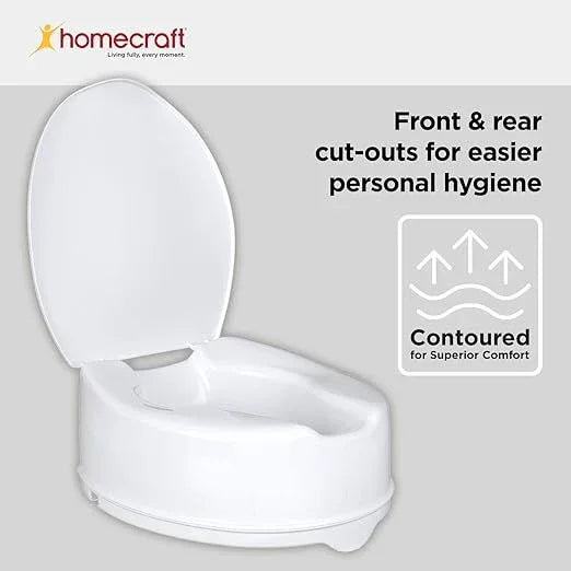 Homecraft Savanah Raised Toilet Seat with Lid, 6" Elevated Seat for Seniors, Universal Fit for Most Standard Toilets, Portable & Tool-Free, Seat Riser, Ergonomic Design, White - ModernBath